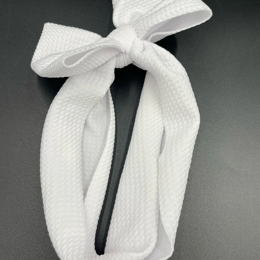 Girls White Nylon OS Bow Headband
